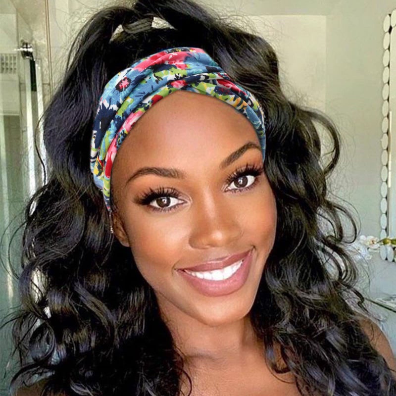 DRESHOW 4 Pack Boho Cotton Non-Slip Headbands for Women Girls Yoga Workout Running Knotted Turban Floral Elastic Head Wrap - Image 2